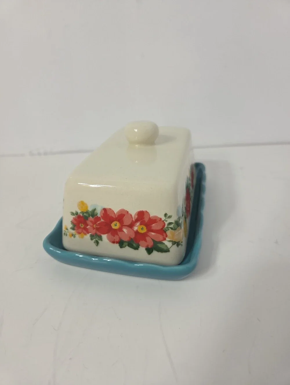 pioneer women Floral Ceramic Butter Dish Turquoise Tray cottagecore farmhouse